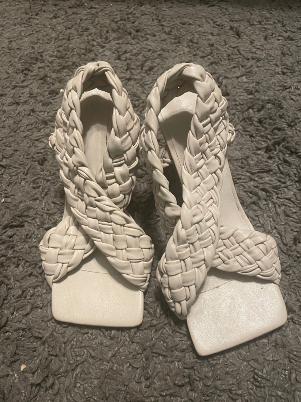 Osos Braided Square-Toe White Women's Heeled Sandals